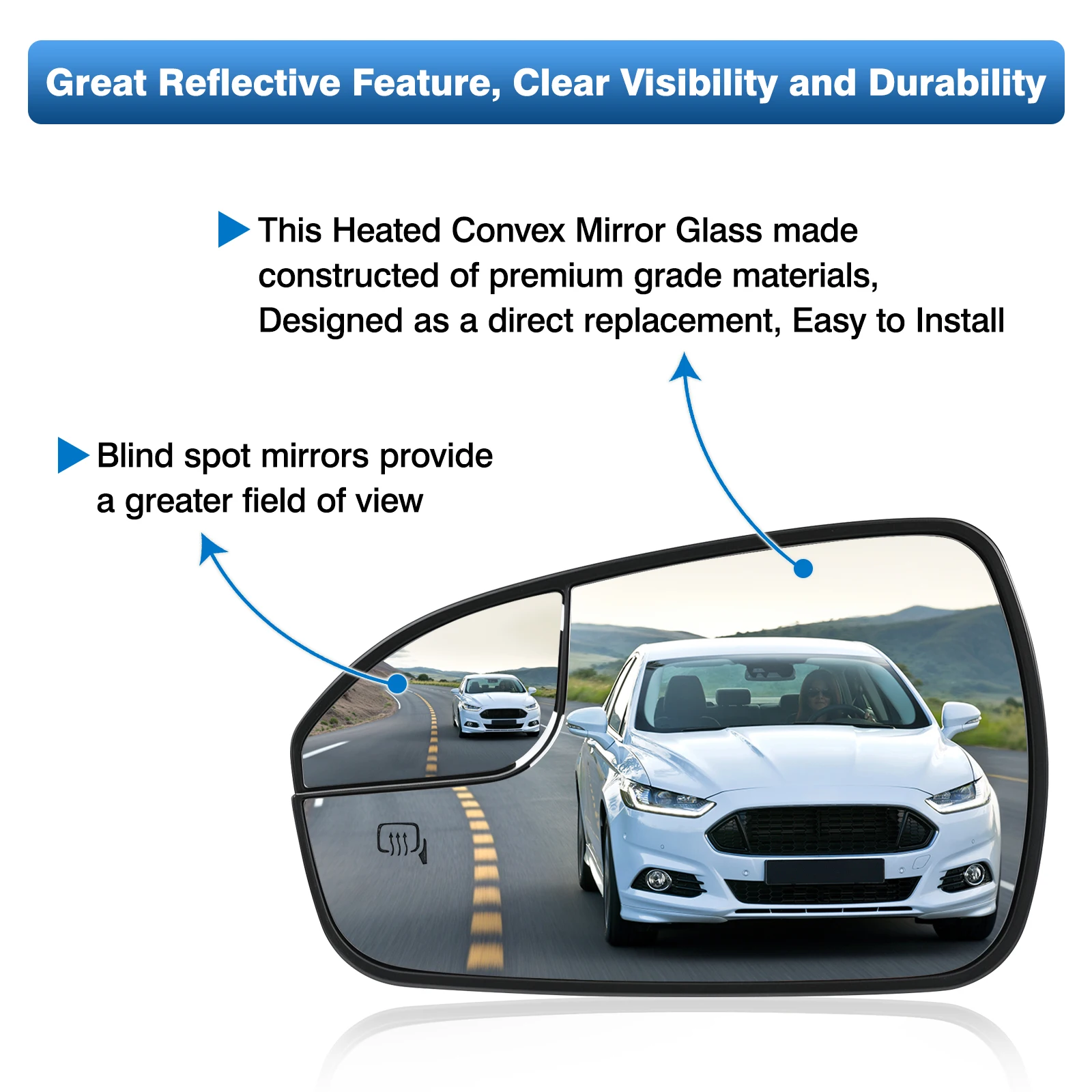 For Ford Fusion 2013-2020 USA Version Left Right Door Side Wing Mirror Glass Heated Clear Exterior Car Accessories Aspherical