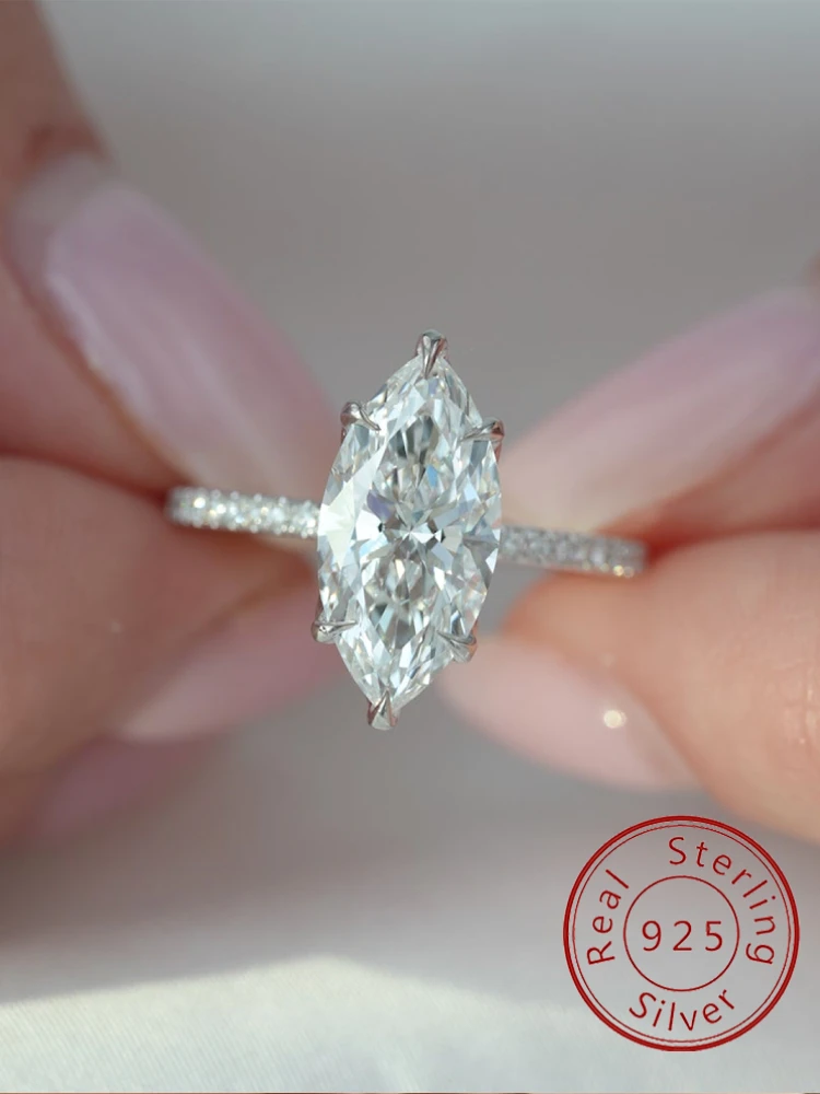 

925 Sterling Silver Simple Classic 2-Carat Horse Eye Zircon Ring For Women Engagement Wedding Luxury High Quality Fine Jewelry