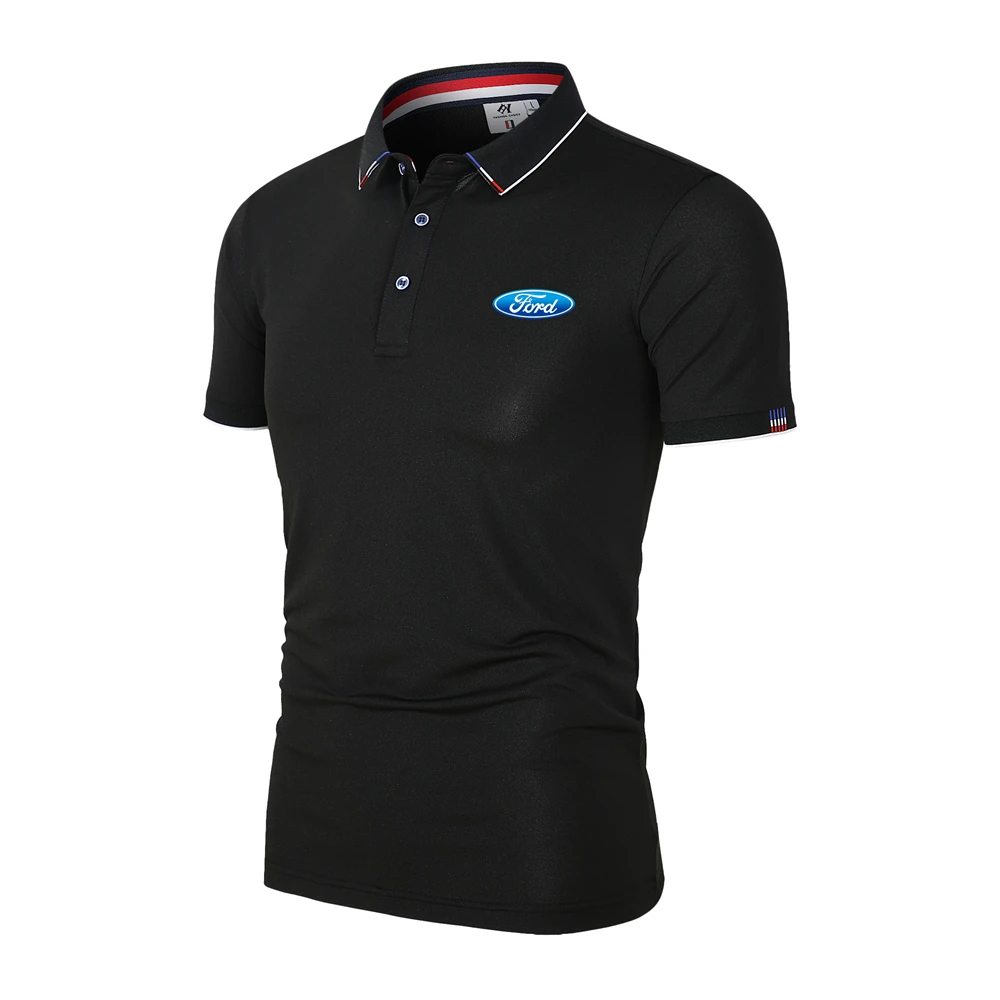 Summer New Men\'s Fashion Business Polo Shirt Ford Logo Solid Color Flip Collar Outdoor Leisure Cycling Sports T-shirt