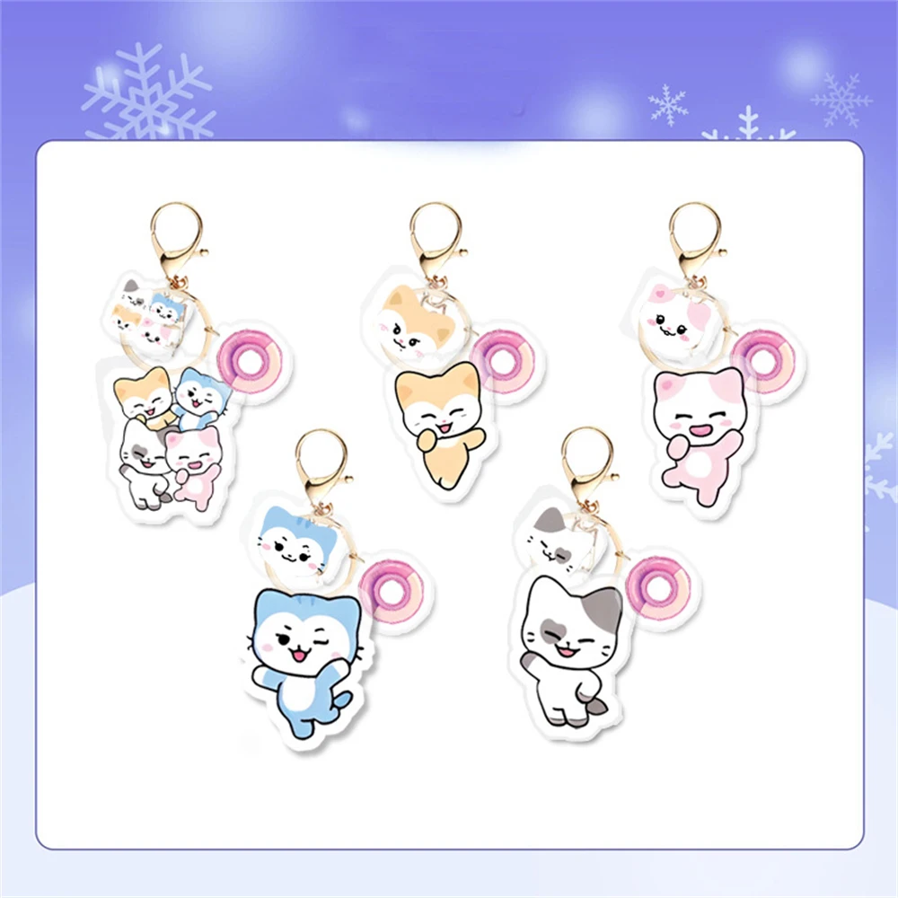 KPOP ITZY Keychain Cartoon Acrylic Three-Piece Keyring Pendant Bag Accessories Yeji Lia Ryujin Yuna Chaeryeong Fans Collect Gift