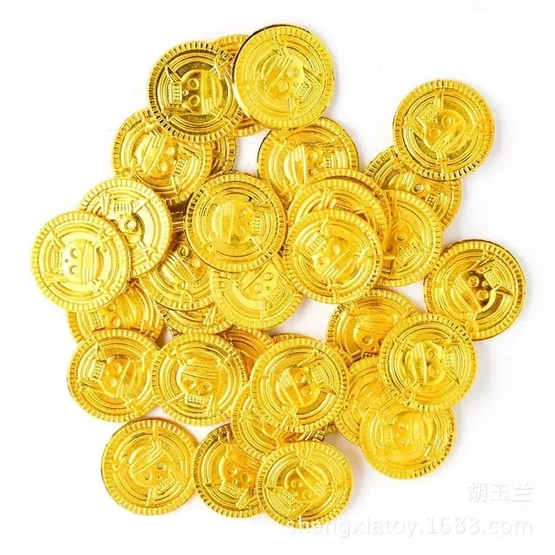 50Pcs Pirate Gold Coins Plastic Fake Treasure Coins Props Halloween Decor Kids Birthday Party Favor Game Treasure Supplies