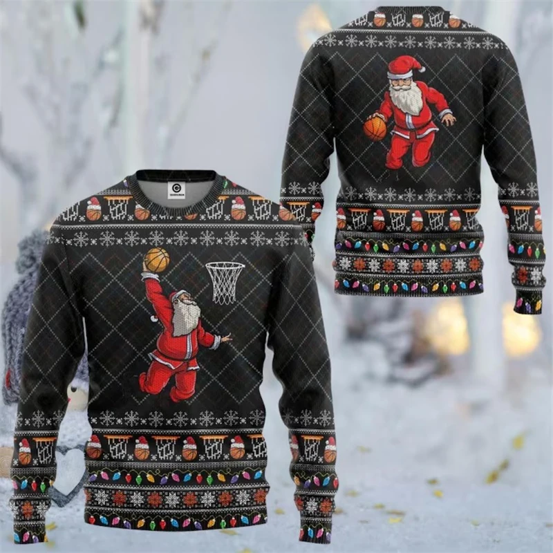 

Забавный баскетбольный уродливый рождественский свитер с Санта-Клаусом для мужчин и женщин, праздничный рождественский детский спортивный пуловер с 3D принтом, повседневная трендовая толстовка