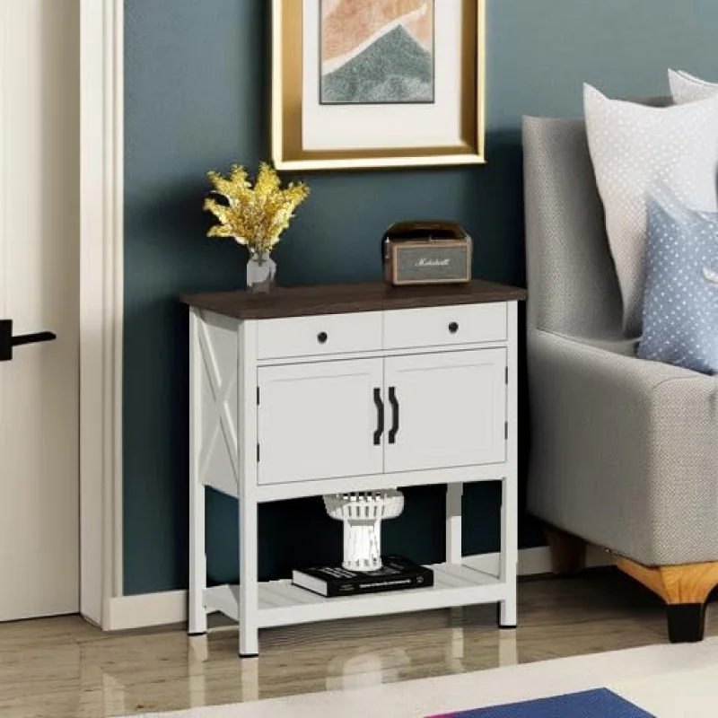 (UUX) Farmhouse Console , Entryway Table with Storage Shelf, Coffee Bar Cabinet, Narrow Buffet Sideboard for Kitchen, Ha UQ