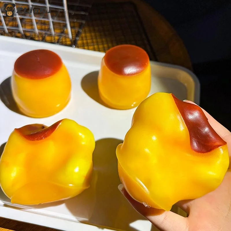 ▶1Pcs Pudding Stress Ball  Food Shaped Squeeze Fidget Toy ASMR Sensory Stress Relief For Kids Adults Gift