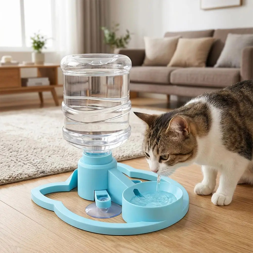 Automatic Water Renewal Cat Drinking Machine Anti Overturning Splash-proof 2-in-1 Pet Water Dispenser Suction Cup Cat Bowl