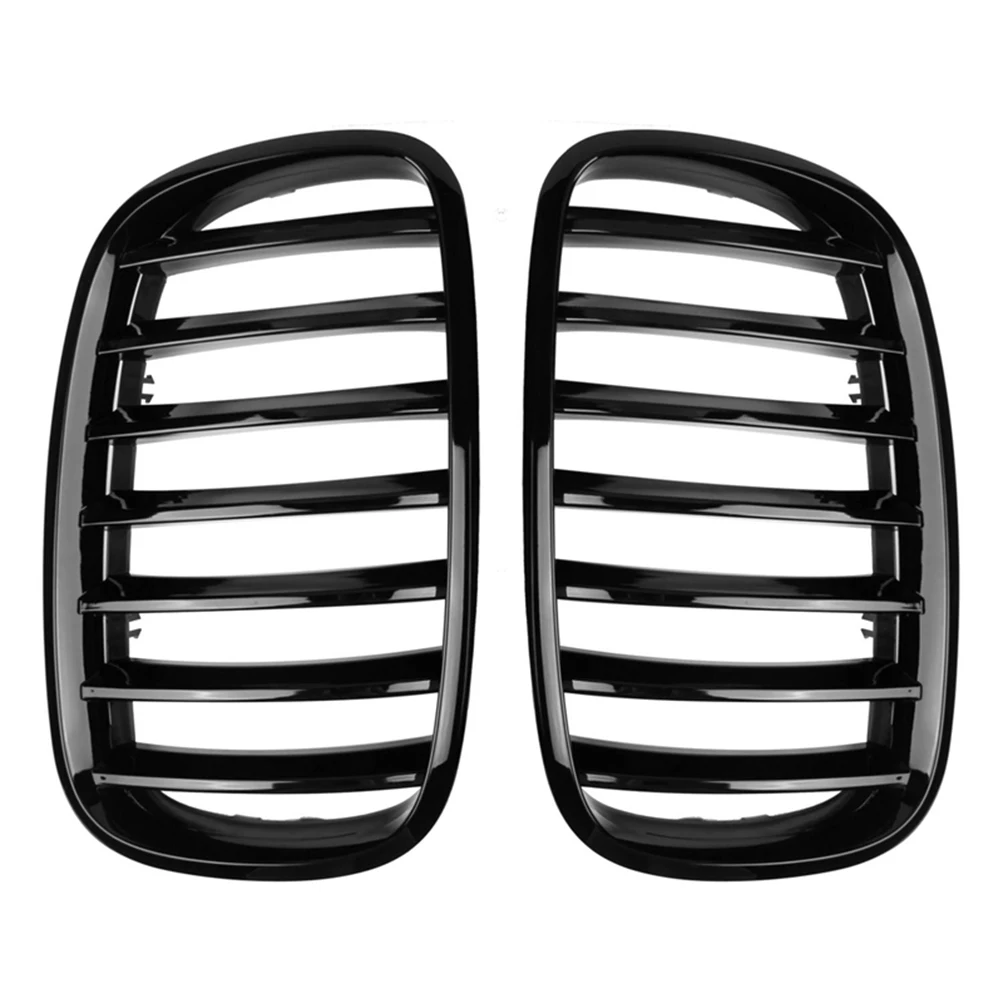 2 Stück glänzend schwarze vordere Nieren-Einzellatten-Renngrill für BMW X5 E70 X6 E71 2007 2008 2009 2010 2011 2012 2013 2014 – Detail 3
