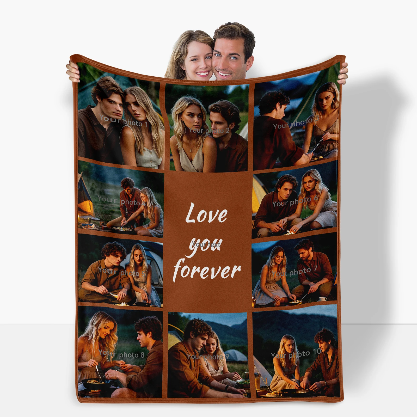 Personalized Valentine's Day Flannel Blanket. Customized with 10 Images and 1 Set Phrase for Couples to Share Love and Warmth.