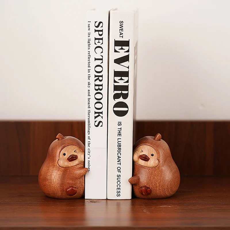 

Hugging Duck Bookends Solid Wood Cute Animal Book Holder for Study Wine Cabinet Desktop Decor Unique Housewarming Birthday Gift