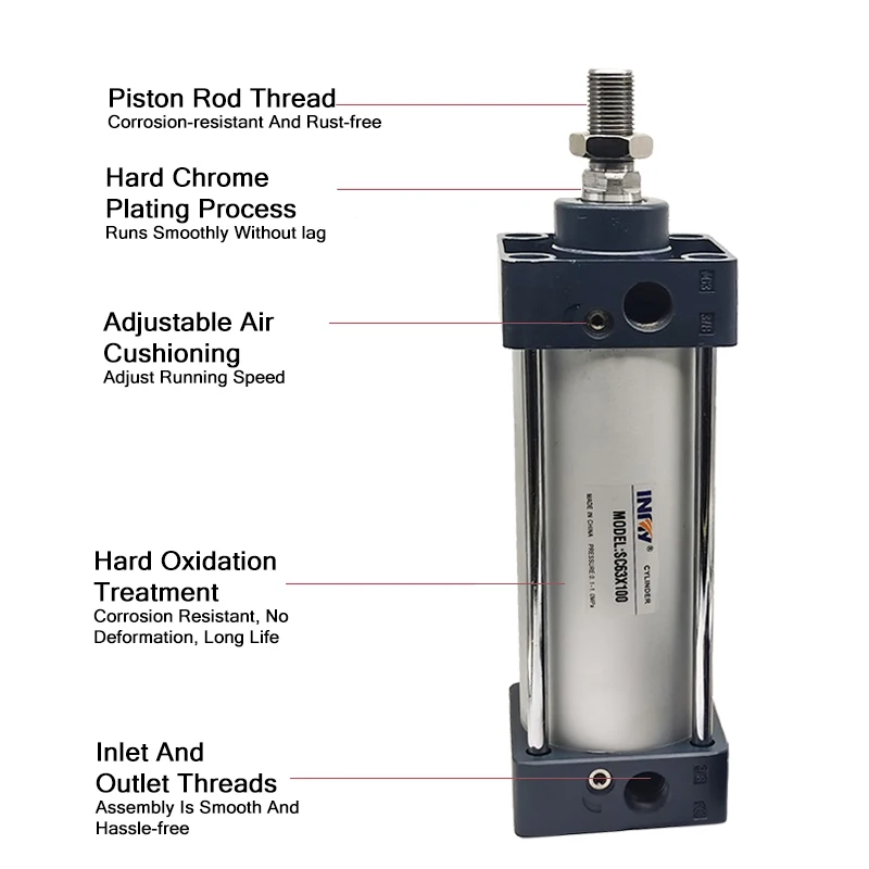 SC Standard Cylinder SC32/40/50/63/80/100/125 Bore Small Pneumatic Cylinder Piston Big Thrust 25-1000mm Stroke Double Acting