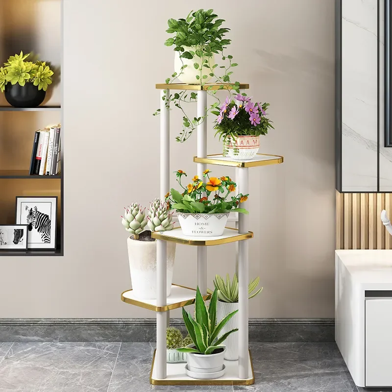 Solid Wood Multi Tier Plant Stand Floor to Ceiling Flower Shelf for Balcony Living Room Indoor Greenery Display Rack