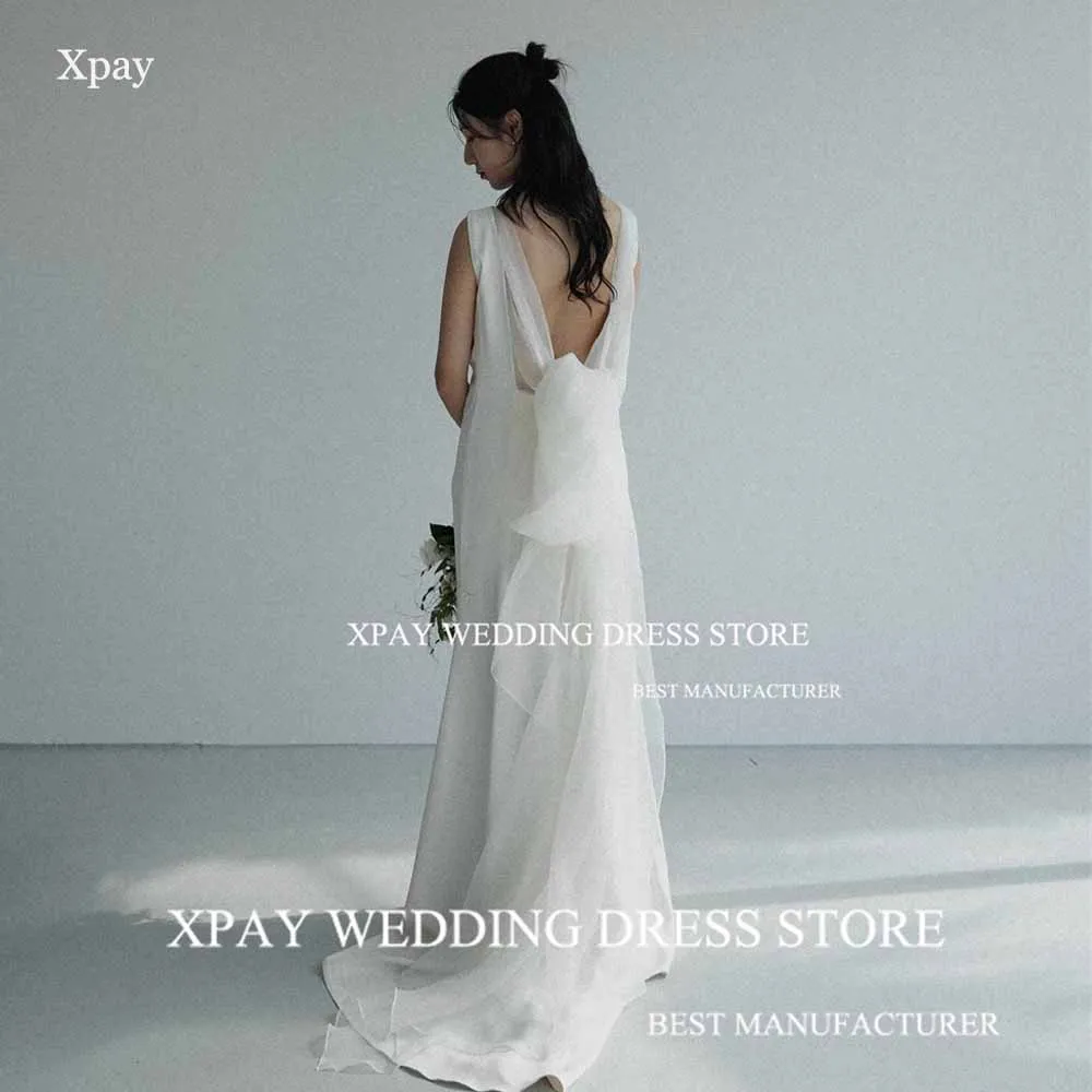 XPAY-mangas Elastic Vestido De Noiva De Cetim, Simples O Neck, Coreia Vestidos De Casamento, Backless Vestido De Noiva Plissado, Photo Shoot, Personalizado