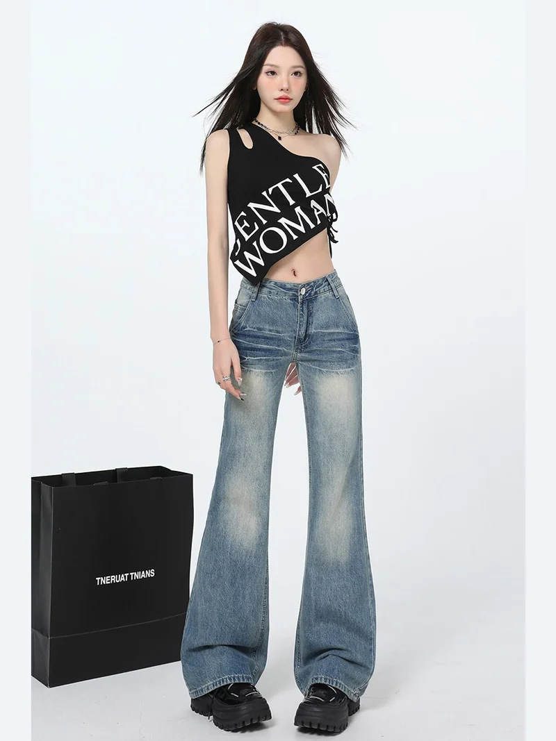 Jeans a vita alta Street Retro Grunge anni 2000 Pantaloni vintage Eclectic a figura intera Pantaloni in denim Emo Trashy casual Y2K da donna