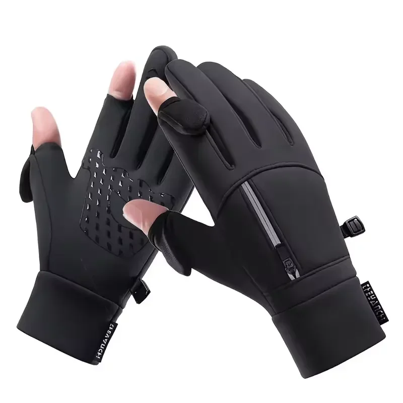 New 1 Pair Outdoor Sports Gloves Waterproof Windproof Padded Warm Two-Finger Touch Screen Gloves for Riding Fishing Running