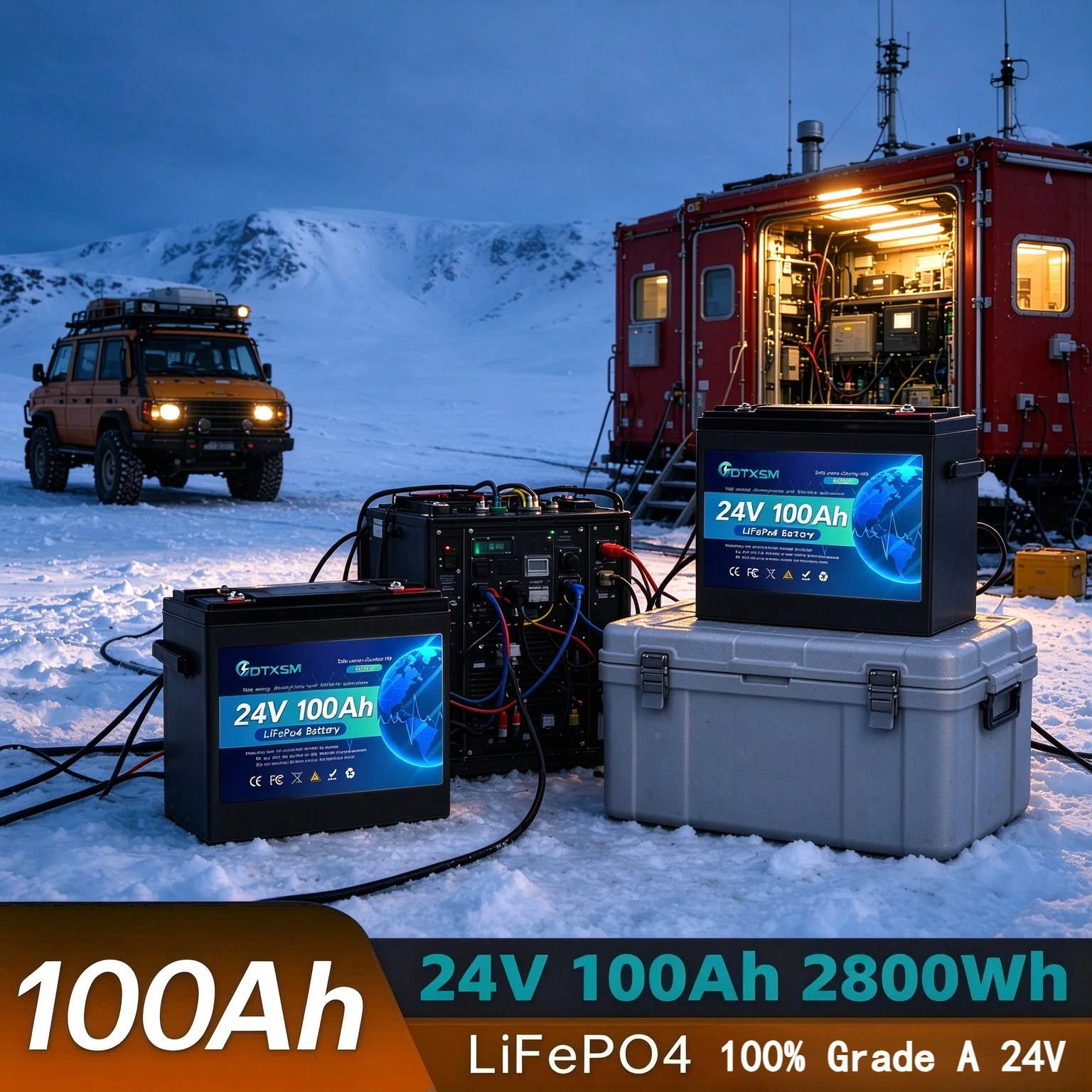 24V 100Ah LiFePO4 Battery Pack, Integrated 120A BMS,  Visual Power Display for Emergency Solar Power Supply