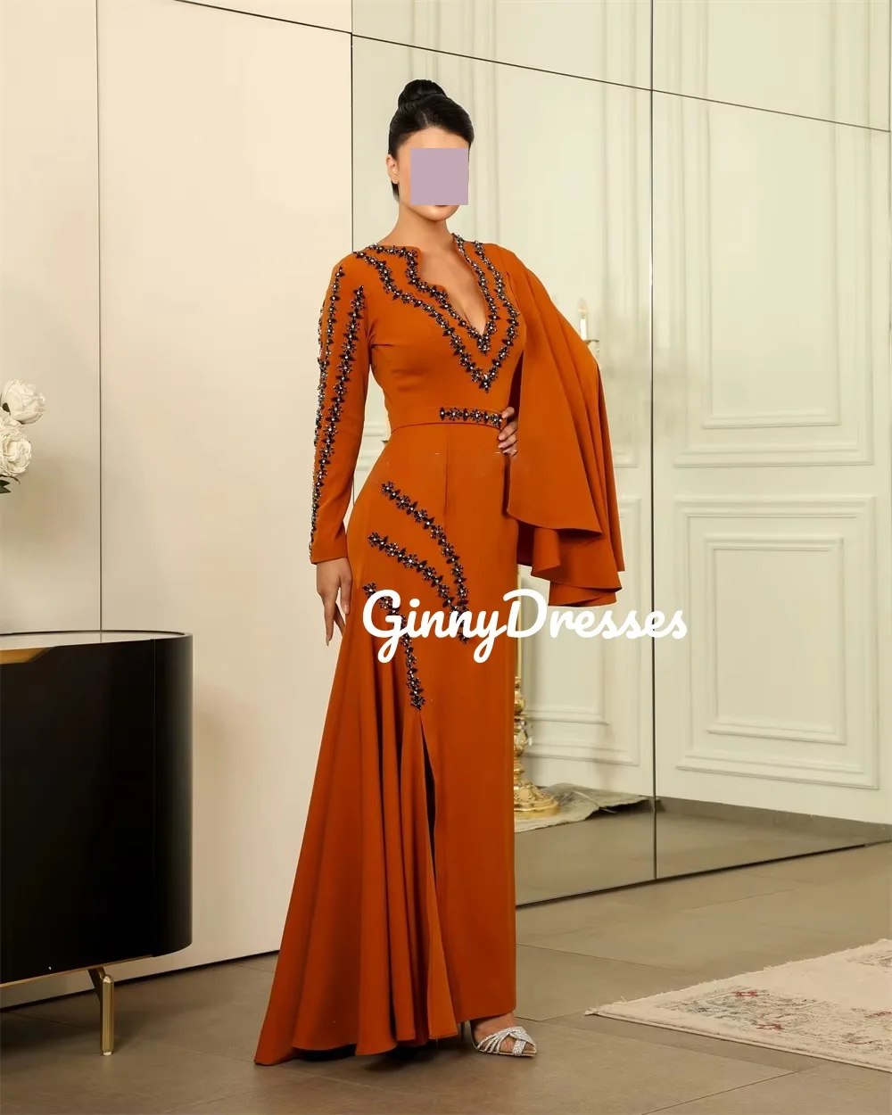 فساتين سهرة نسائية مخصصة على شكل حرف a على شكل حرف v فساتين مناسبة رسمية بطول الأرض مطرز بسحاب حتى فساتين بأكمام طويلة لـ