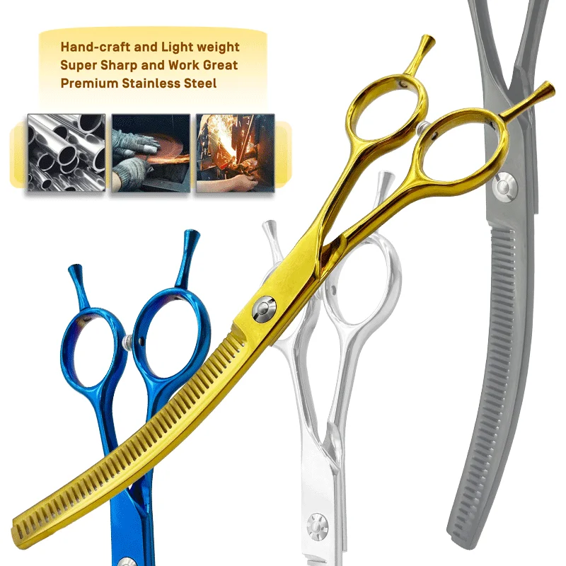 7inch professional pet scissors double-tailed fishbone hairdressing cut dog grooming scissors dog beauty thinning scissors