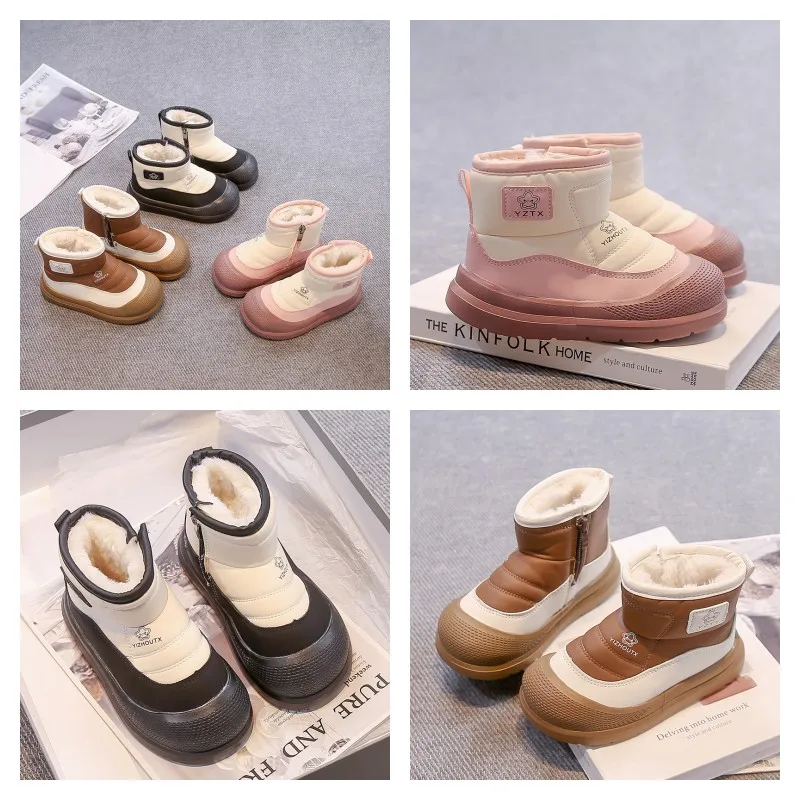 

Детские зимние сапоги, размер 23–36 лет, теплая хлопковая обувь цвета хаки с подкладкой для мальчиков и девочек, зимние розовые детские хлопковые сапоги, детские короткие сапоги