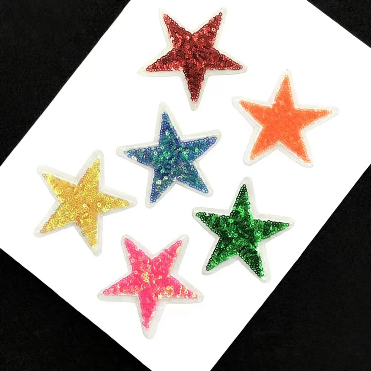 6pcs Star/Heart Sequined Iron On Patches Cute Embroidery Badge Sticker For DIY Clothes Garment Fabric Appliques Sewing Accessory