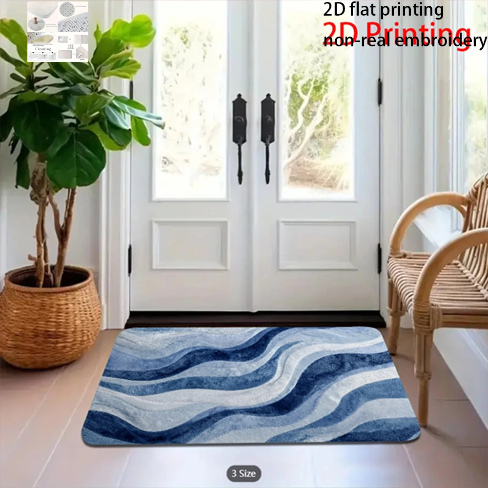 2D Flat-1pc Blue Wave Bathroom Rug , Suitable for bedroom bathroom, entrance door mat.