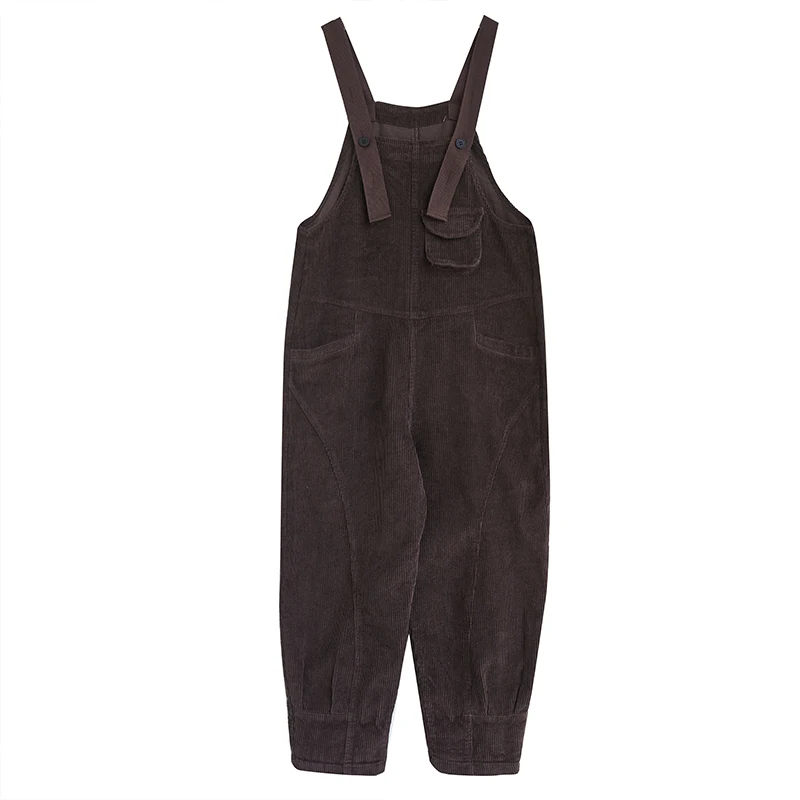 Fashion Streetwear Winter Corduroy Overalls For Women Pockets Straps Ladies Jumpsuits Loose Baggy Wide Leg Cargo Pants Red Black