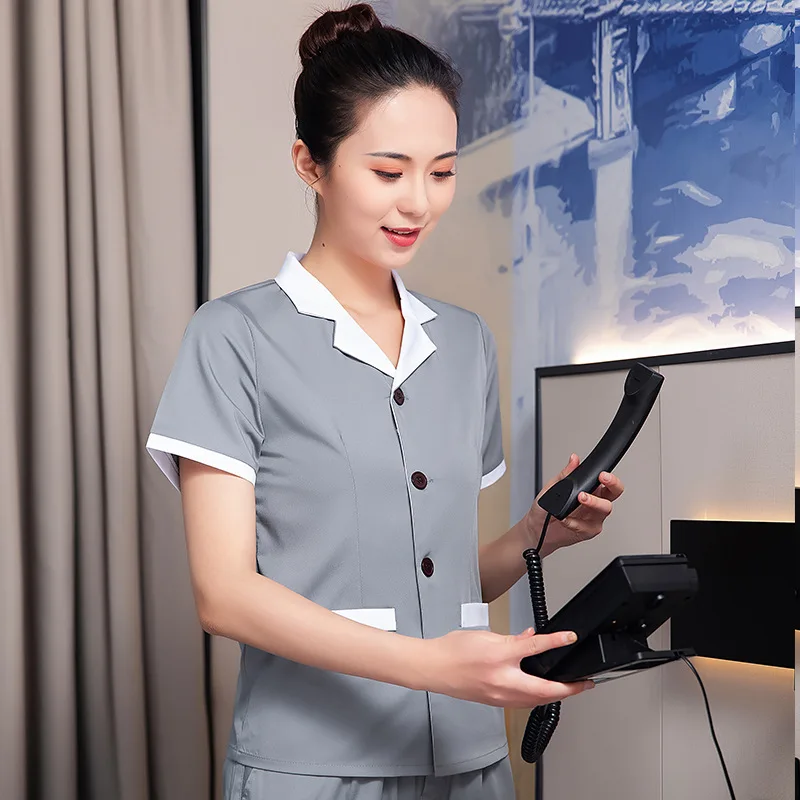 Hotel Guest Room Cleaner Work Uniform Short Sleeve Mall Property Hospital Sanitation Worker Summer Cleaning Suit Set