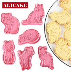 Cat Cookies Cutters Plastic Cartoon Pressable Biscuit Mold Pussy Confectionery Cookie Stamp Kitchen Baking Pastry Bakeware Tools