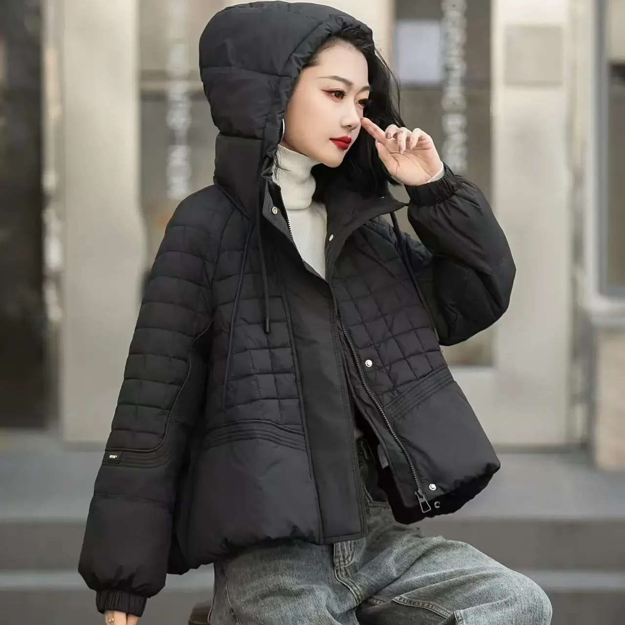 Piumino da donna antivento con cappuccio per pendolarismo in piumino d'anatra bianco moda europea autunno e inverno