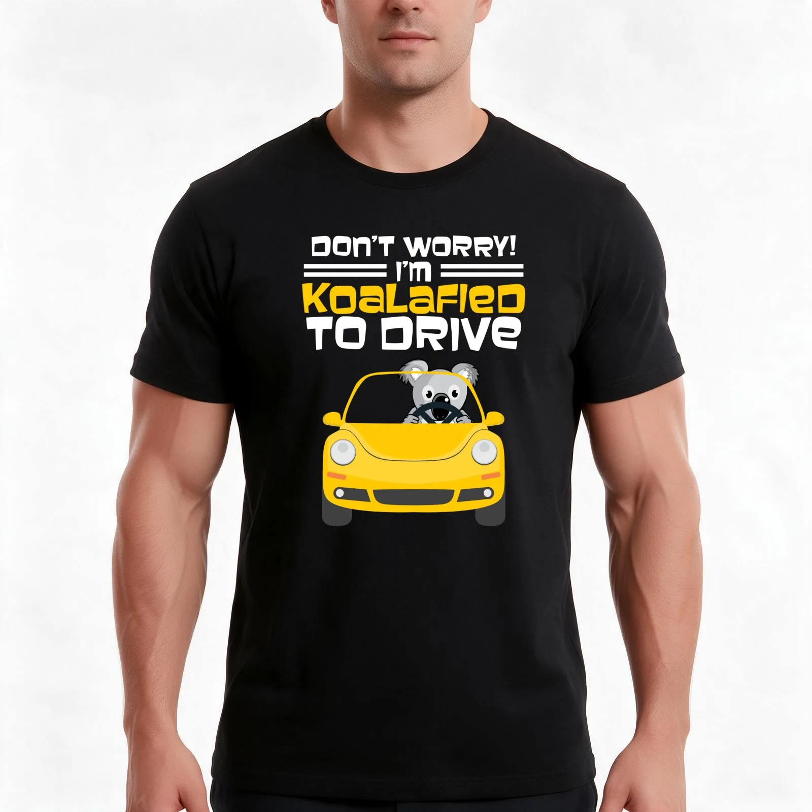 Fun New Driver Gift Don't Worry I am Koalafied To Drive design T-Shirt, Summer Casual Cotton Tee, Oversized Streetwear Tops