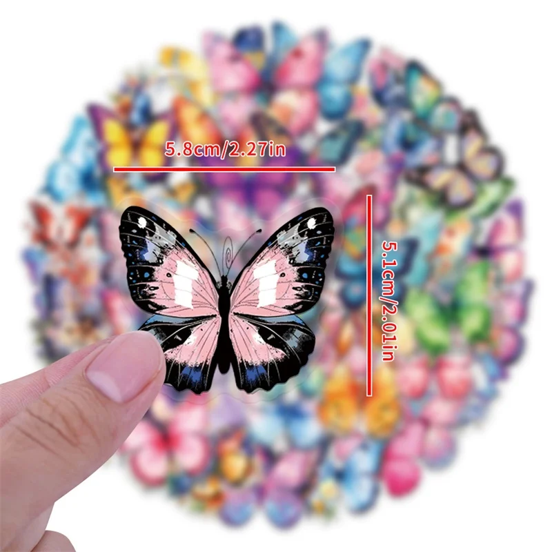 60PCS Kawaii Colorful Butterfly PET Sticker Aesthetic Decoration Scrapbooking DIY Hand Accounting Stationery Supplies