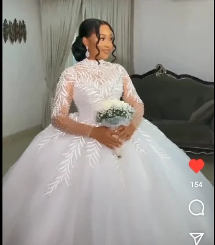 Personalizado 2025 nuevo vestido de lujo de alta calidad para mujer para fiesta de boda vestido de baile de cuello alto de manga larga con cuentas vestido de novia