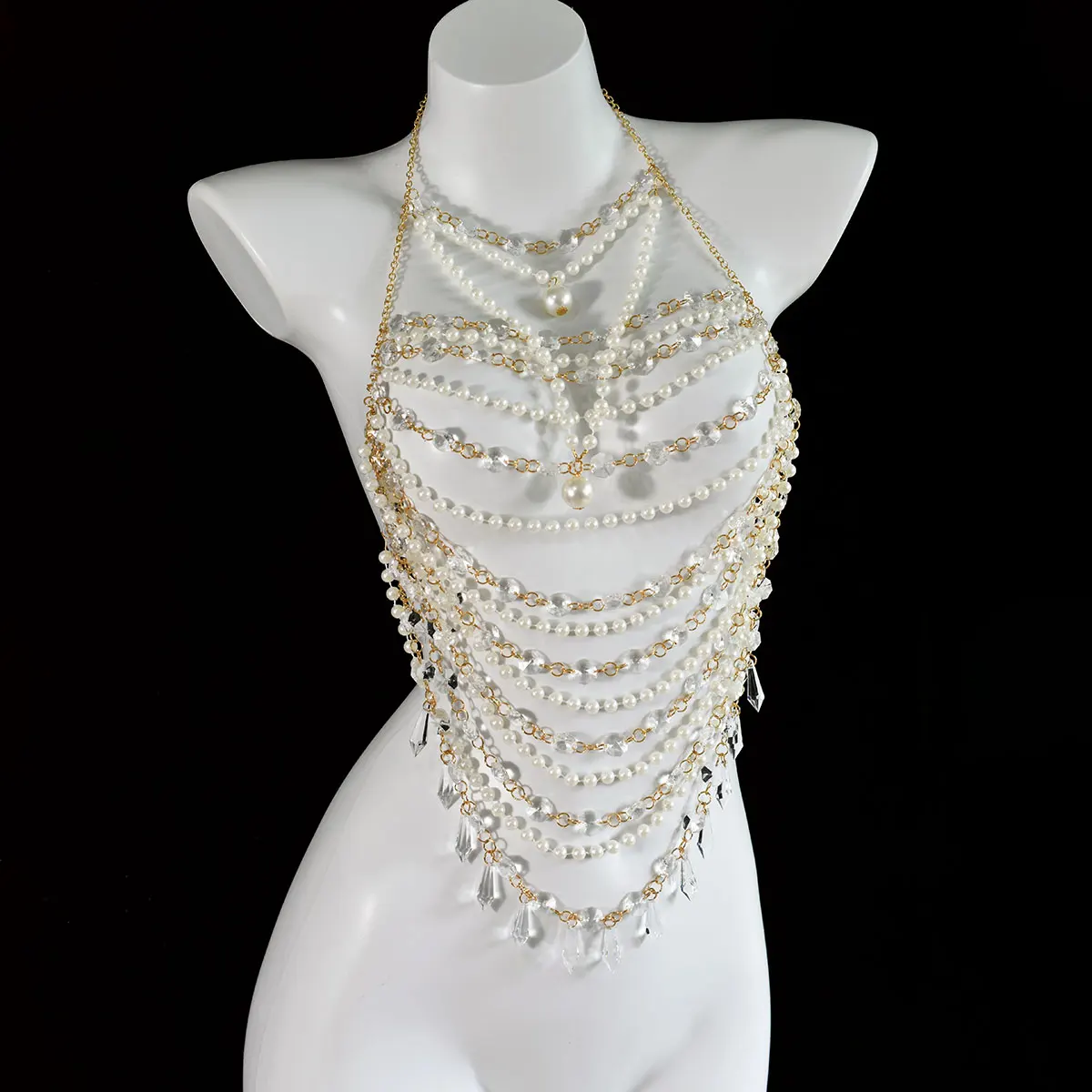 Stage party Sparkle Rhinestone Faux-Pearl Mix-And-Match Underwear  Bra Chain Drop-Shaped Tassel Body Chain Accessories