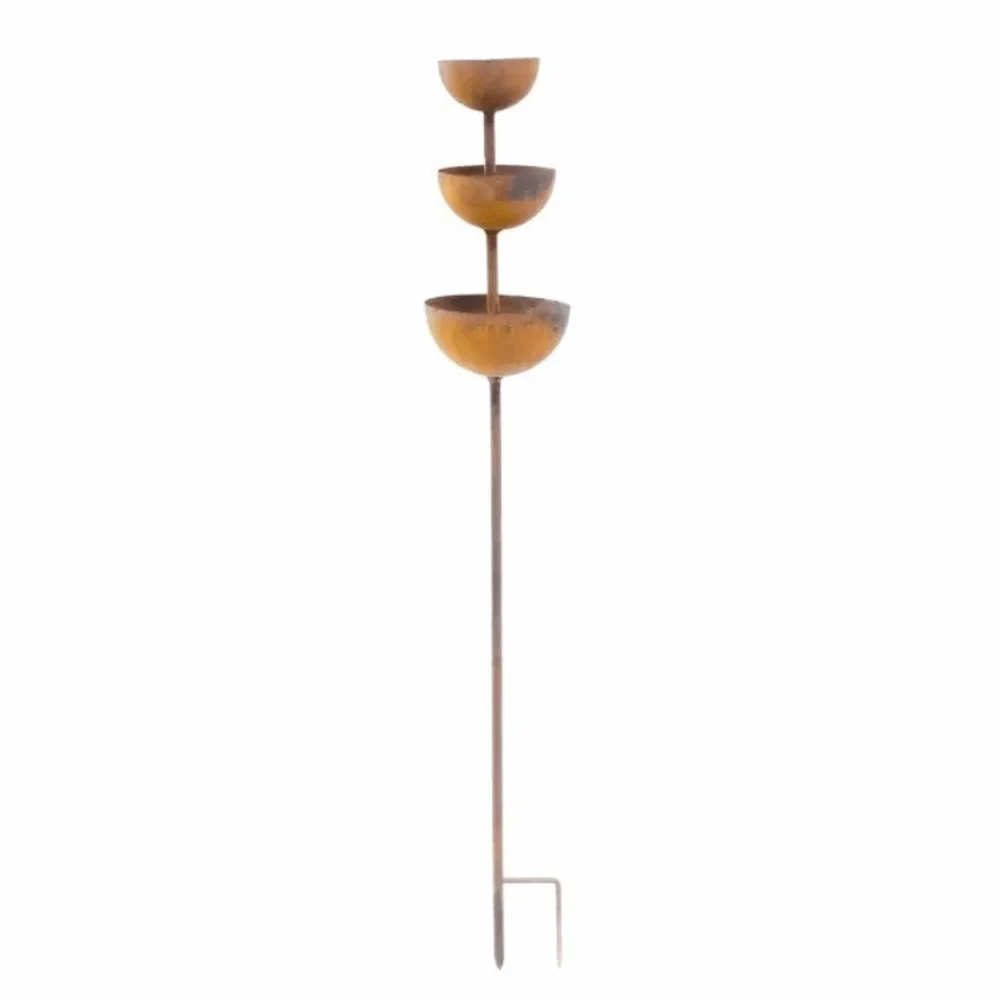 3-Tier Bowl Metal Bird Bath Rusted Vintage Iron Bird Water Dispenser Decorative Garden Stake Garden Rain Catcher Bird Lovers