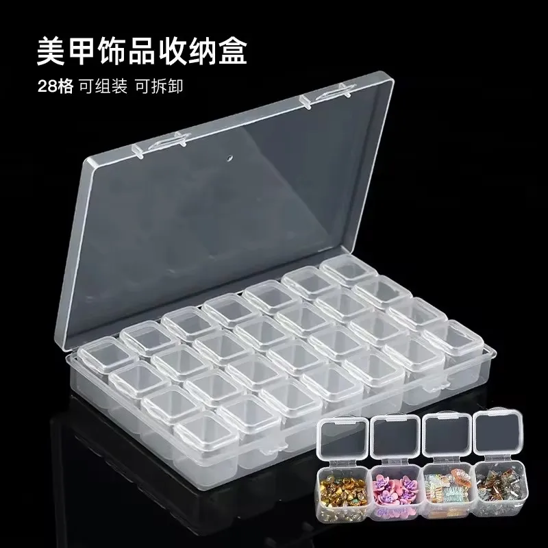 Image of 28 Slots klar Regenbogen Nail Art Glitter Strass Aufbewahrung koffer Nagel dekoration Kunststoff box Schmuck Display Container Organizer