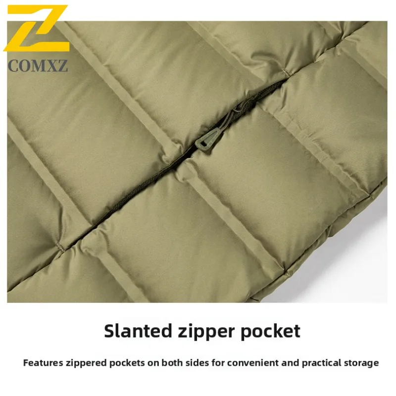 COMXZ Autumn Winter Graphene Tech Thermal Down Jacket Unisex Stand Collar Fleece Lined Cold Proof Warm Solid Color Minimalist