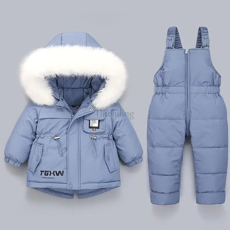 Toddler Baby Girls Clothing Sets Winter Snowsuits for 0-3Years Baby Warm Down Jackets Thick Fur Hooded Coats with Jumpsuits Suit