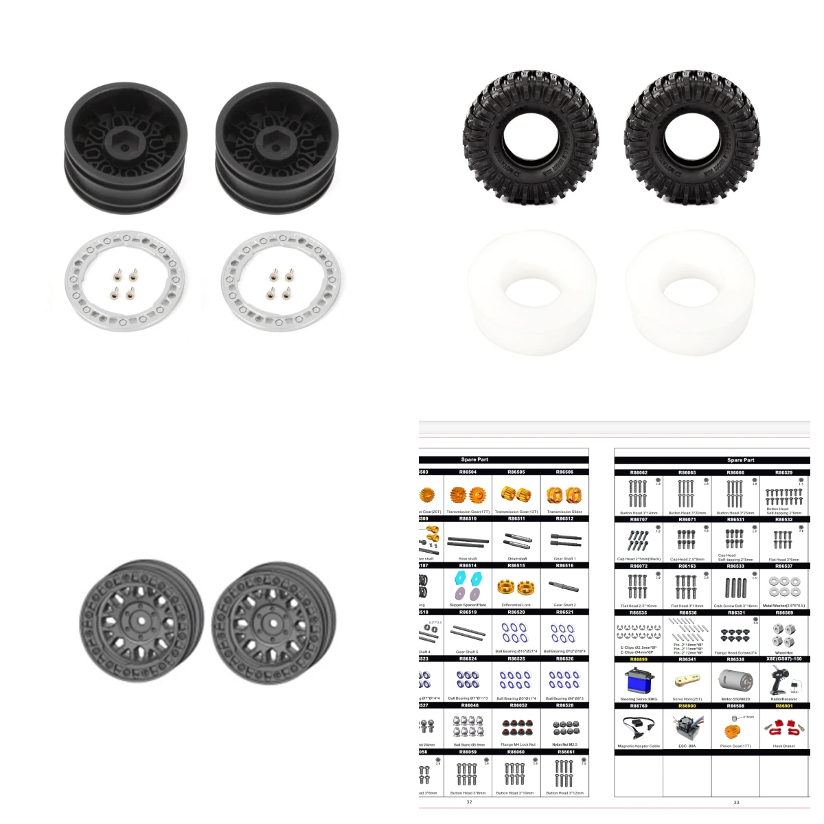 ملحقات RGT محور العجلة/الإطارات R86570 R86349 R86710 لـ EX86170 EX86190 EX86150 1/10 نموذج سيارة مجنزرة