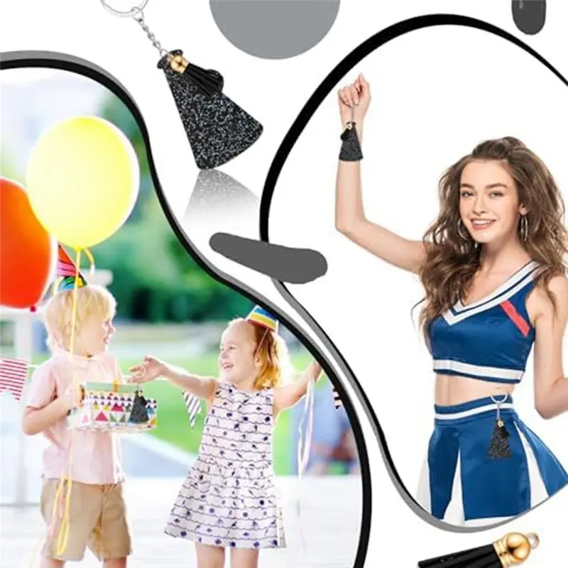 A84E-Acrylic Tassel Keychains With Tassel Cheerleading Team Gift Grad 40 Pcs (Glitter Black)