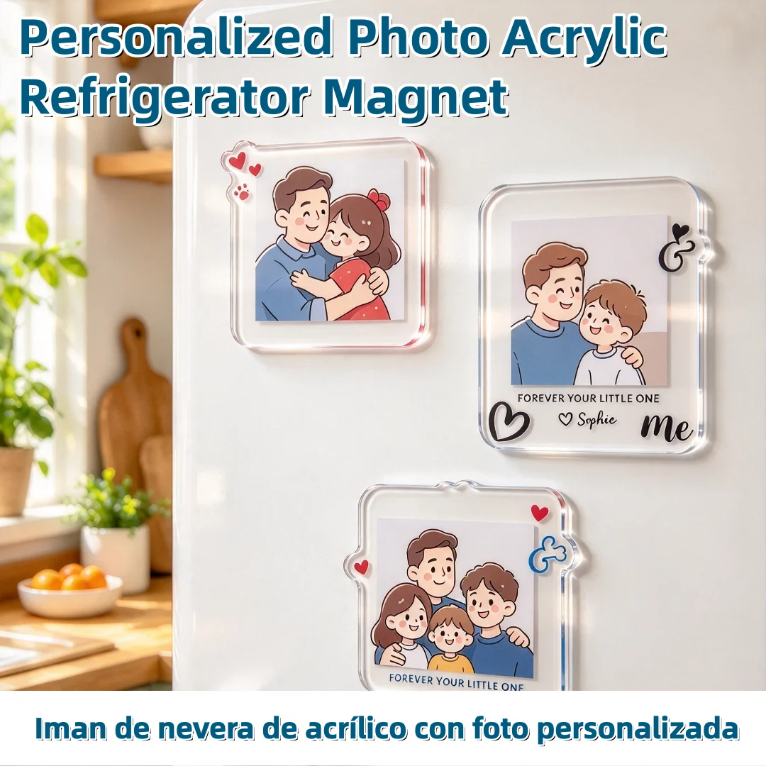 Custom Photo Fridge Magnet Personalized Acrylic Refrigerator Magnet Hot Selling Bright Sleek Acrylic Fridge Magnets
