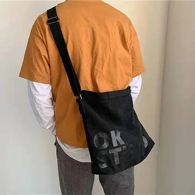 Canvas Men Messenger Bag Female Art Vintage Big Shoulder Satchels Harajuku Fashion Hip Hop Large Student Crossbody School Bag