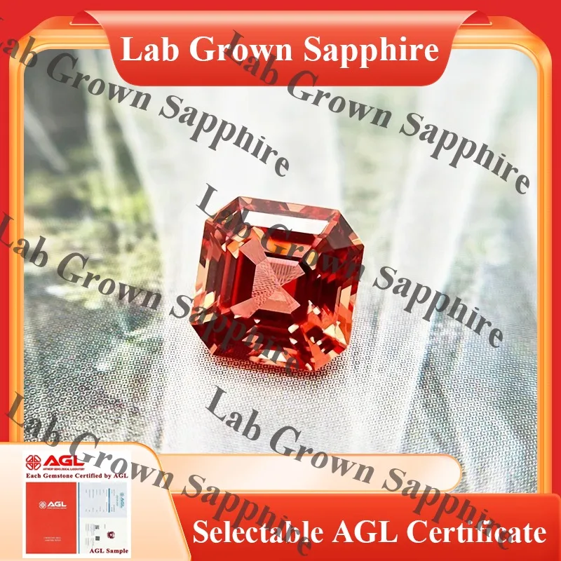 

Искусственно выращенный сапфир огранки Ашер, цвет закатного оранжевого, для изготовления ювелирных изделий, лабораторный сапфир для колец, подвесок, ожерелий