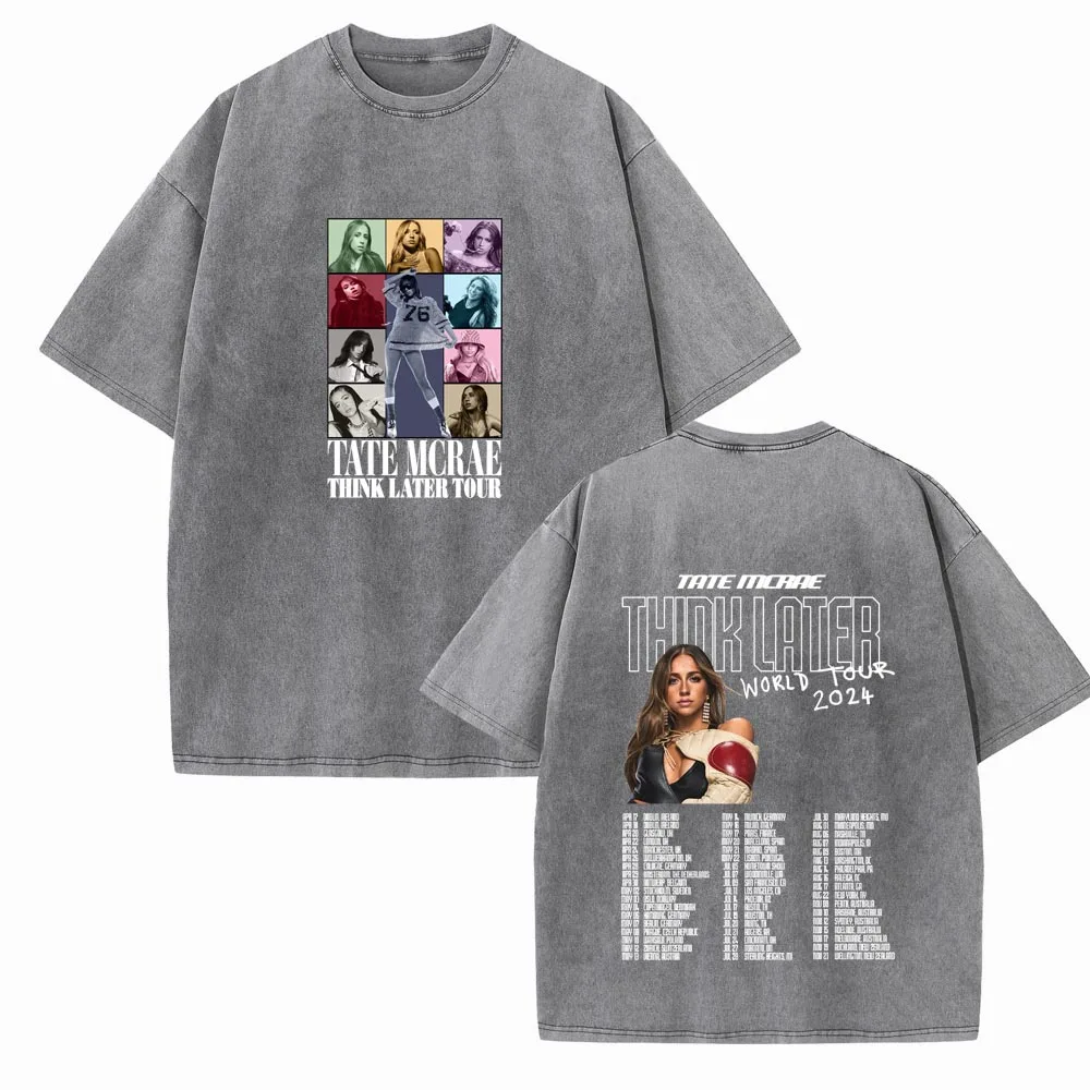 Tate Mcrae Think Later World Tour 2024 Shirts Music Fans Gift Vintage Summer Regular Unisex O-Neck Harajuku Short Sleeve Cotton