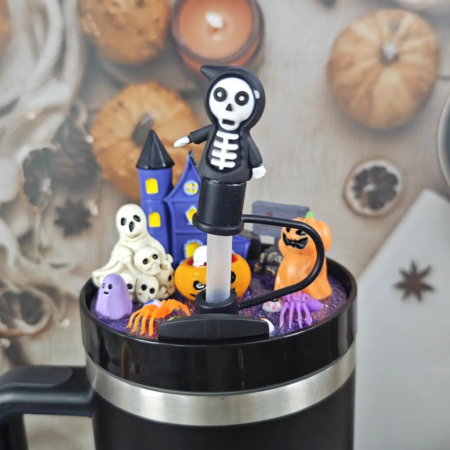 Acrylic Fixed Nameplate 40oz Cup Lid Miniature Landscape DIY Halloween Straw Topper Dust Cap