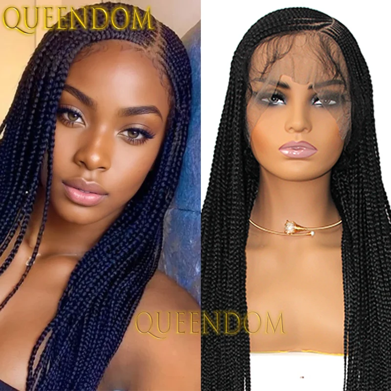 Synthetic Box Braid Wig 36 Inch Faux Locs Heat Resistant Cornrow Plaits Braids Wig for Afro Women Knotless Side Part Braided Wig