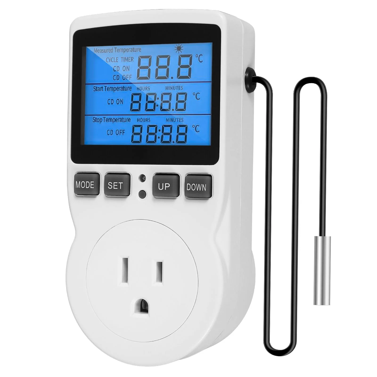 

Thermostat Temperature Controller Socket 1800W 15A/120V Safe Thermostat Timer Outlet LCD Display Heating Cooling Control Timer