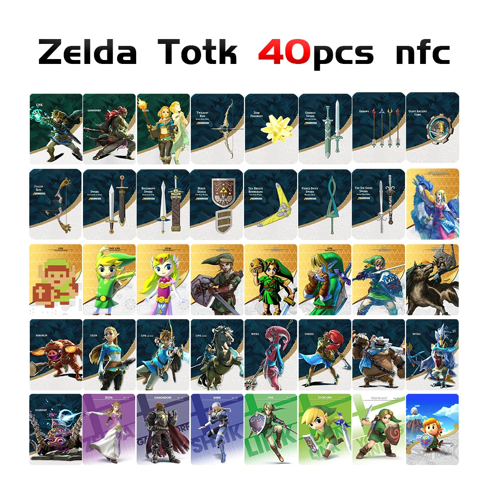 High Quanity 40pcs Zeldaes Card Ntag215 NFC BOTW Set with Skyward Sword Loftwing for Link Breath of the Wild forNS Switch Games