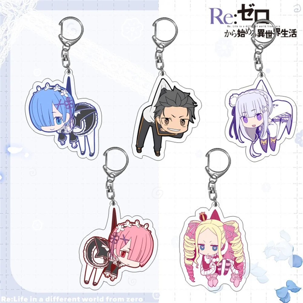 Anime Re:ZERO-démarrage la vie dans un autre monde 6 cm acrylique porte-clés Emilia Rem mignon sac à dos pendentif accessoires décor cadeaux