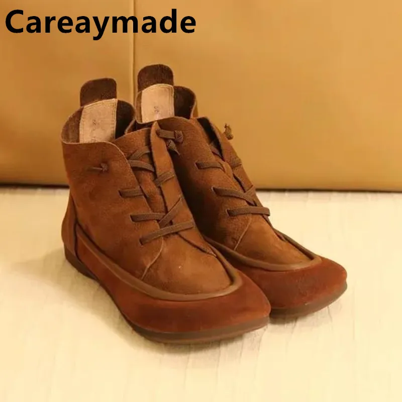 

Careaymade-Genuine leather big size short boots Spring manual women's boots Cowhide plush warm Casual boots Oversized shoes