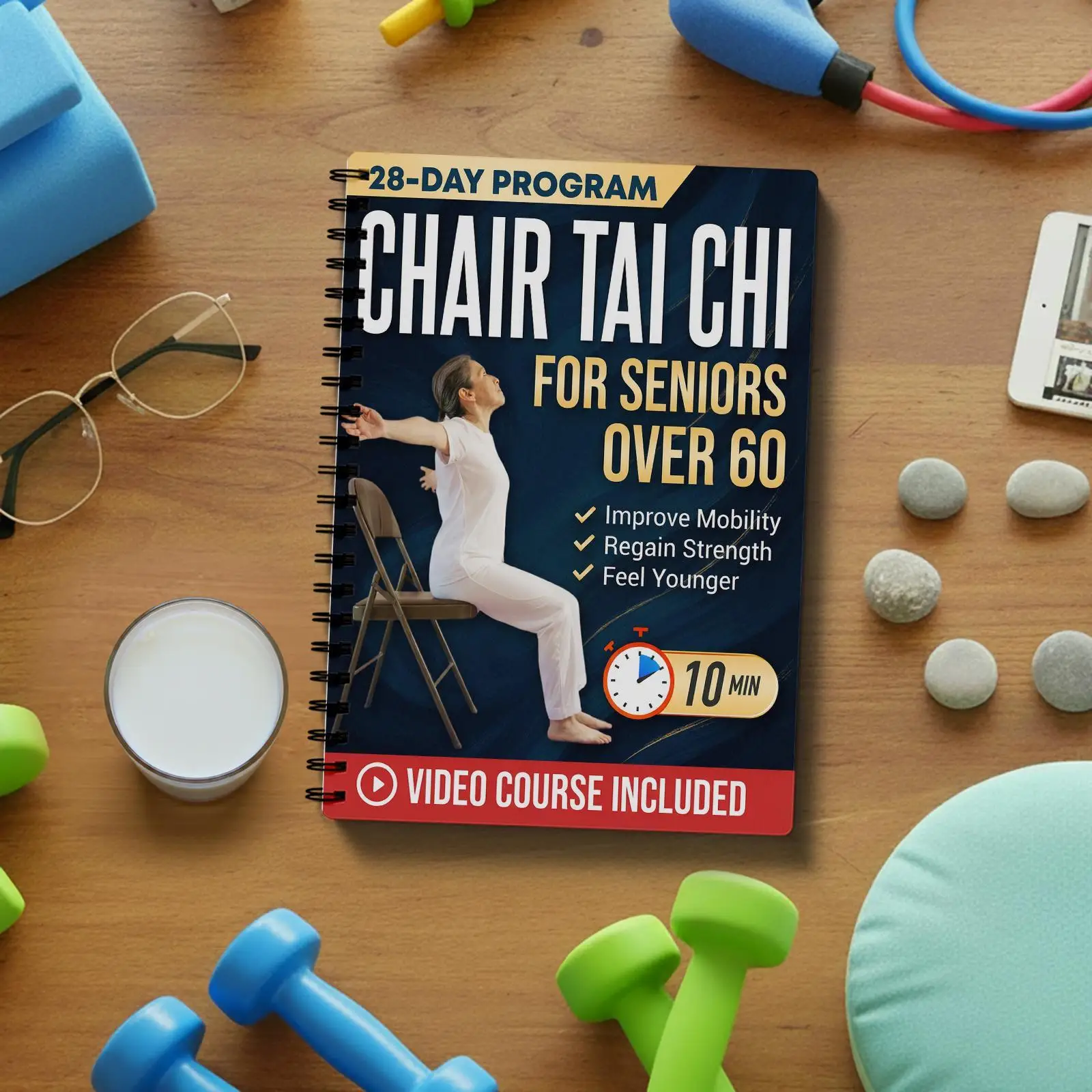 Tai Chi for Over 60:28-Day Chair Tai Chi Notebook – Coil-Bound Edition for Tai Chi Practice