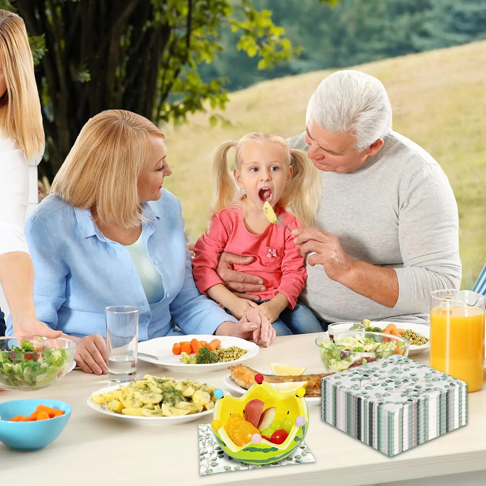 

Миска для арбуза, декоративная миска для фруктов с 6 вилками из нержавеющей стали, кухонные гаджеты для гостиной, ресторана, домашнего мероприятия, вечеринки