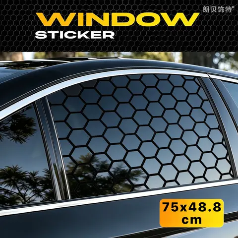 Car Stickers Honeycomb Hexagon Glossy Black Waterproof UV Resistant Self Adhesive Vinyl Decals for Side Window Exterior Decor